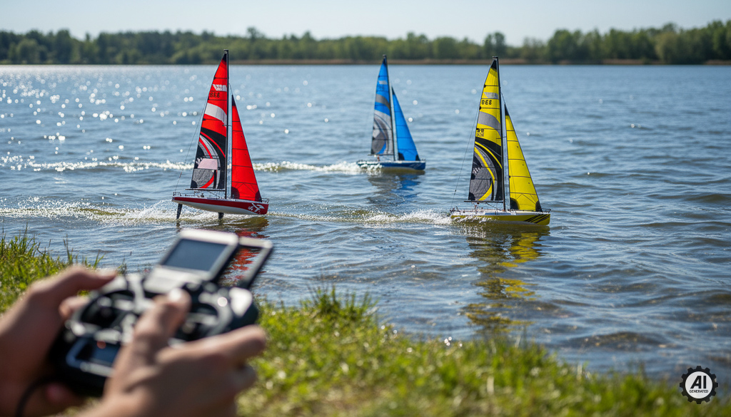 żaglówka zdalnie sterowana - model Rc na jeziorze-3